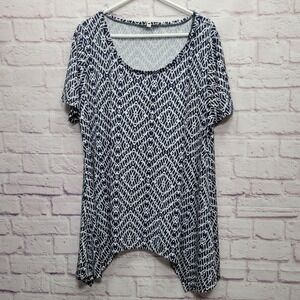 Ellen Weaver Scoop Neck Tunic Top Plus Size 1X Short Sleeve Sharkbite Hem Casual